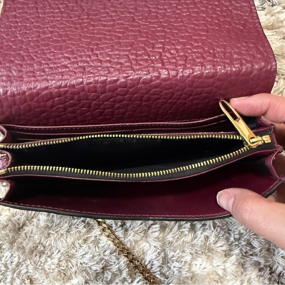 BURBERRY Burgundy Signature Grain Leather Madison Wallet On Chain Bag - Picture 8 of 14
